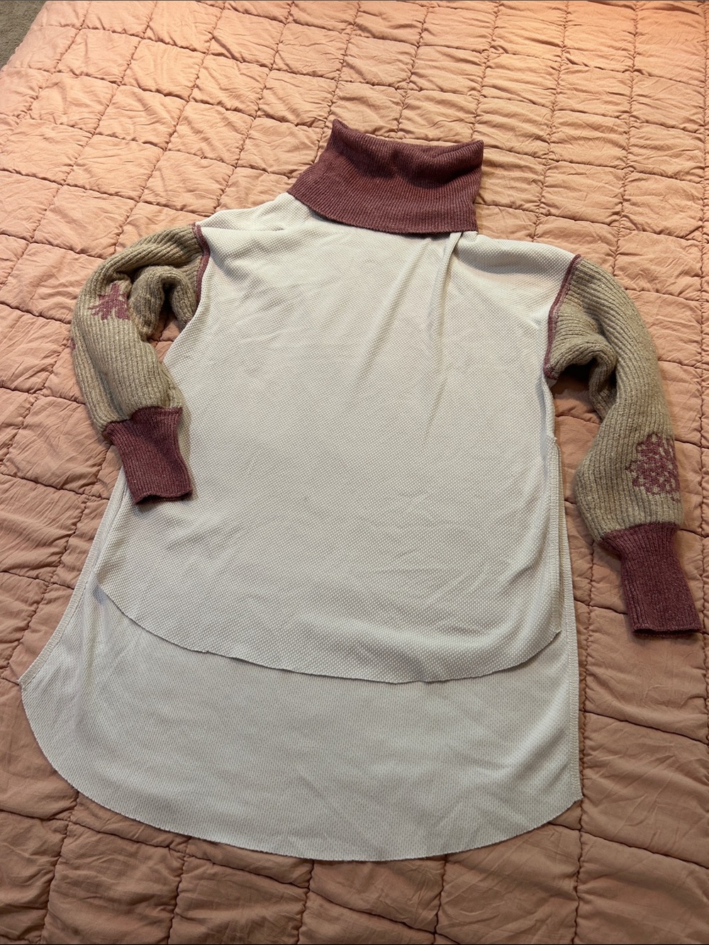 Free People Cream Tunic Sweater with Mauve Turtleneck & Cuffs